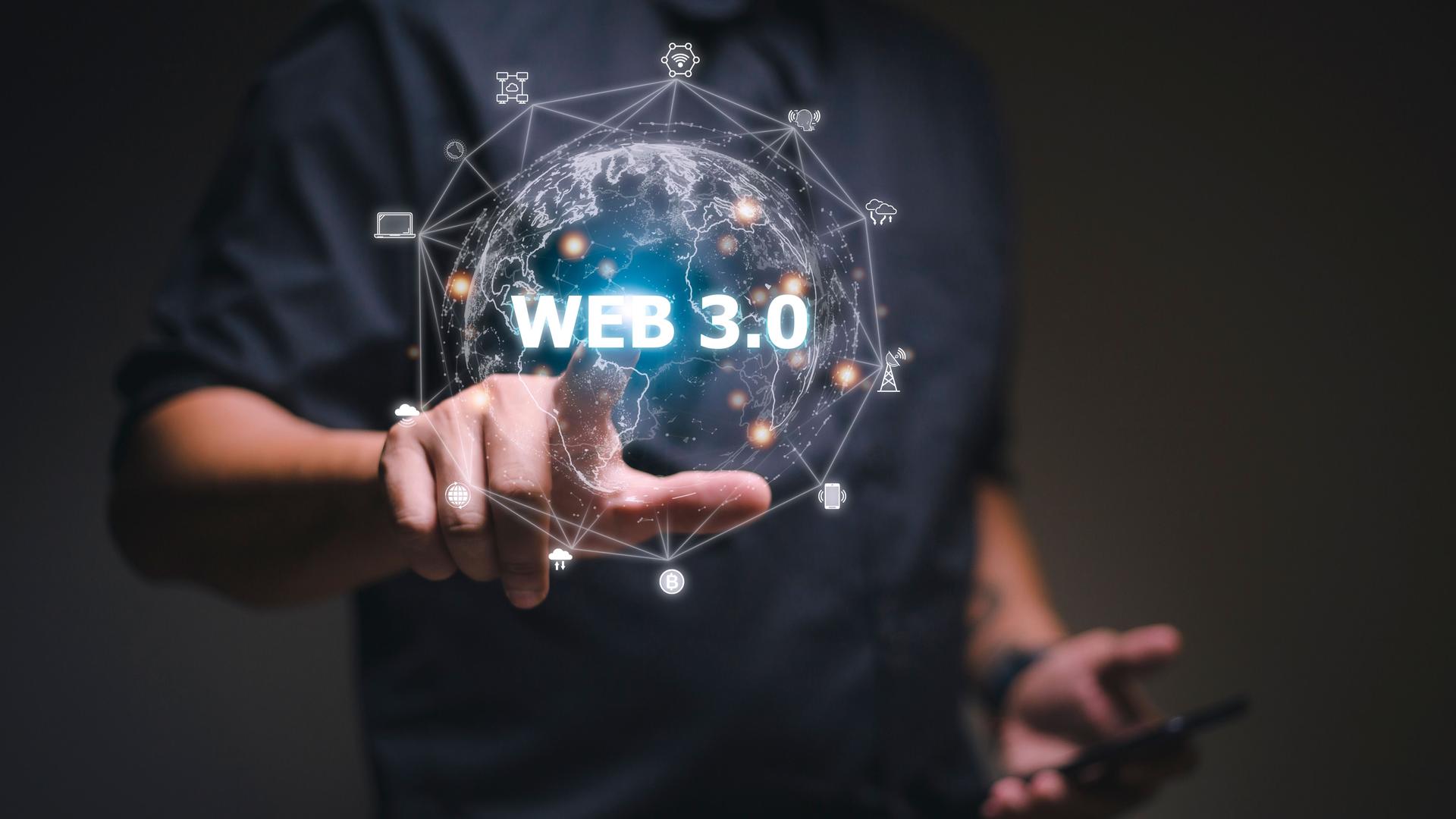 Web 3.0 concept image with a man using a laptop. Technology and WEB 3.0 concept.